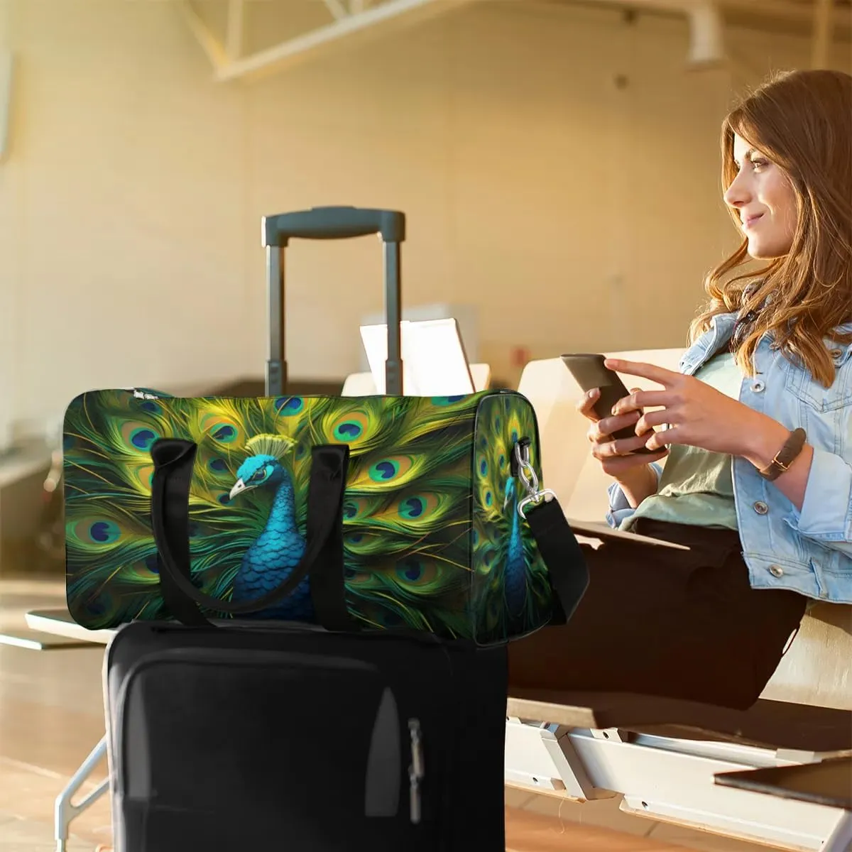 Travel Duffle Bag Fairy Peacock Gym Bags for Men Women Travel Duffel Bags with Adjustable Shoulder Strap Carry On Weekender Bag
