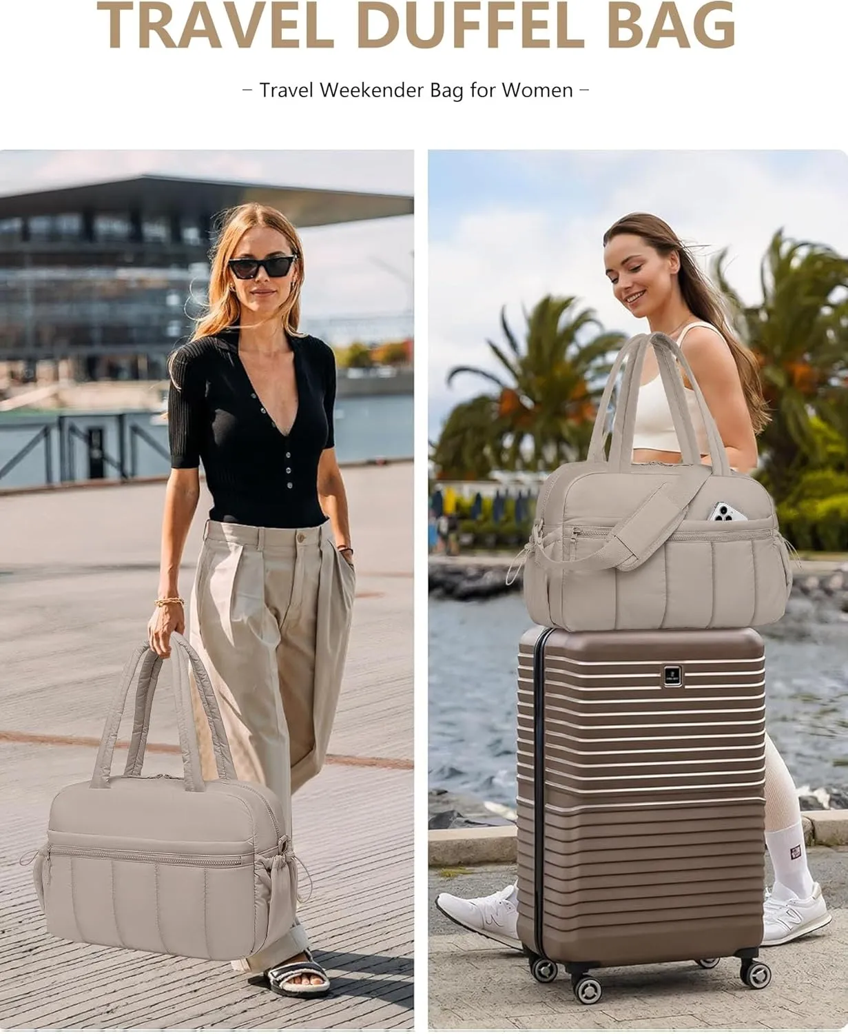Travel Duffle Bag for Women: Weekender Bags with Toiletry Bag Gym Yoga Bag with Wet Pocket Water Resistant Weekend Carry on Duffel Tote Bag for Workout Sports Hospital Bags Camel