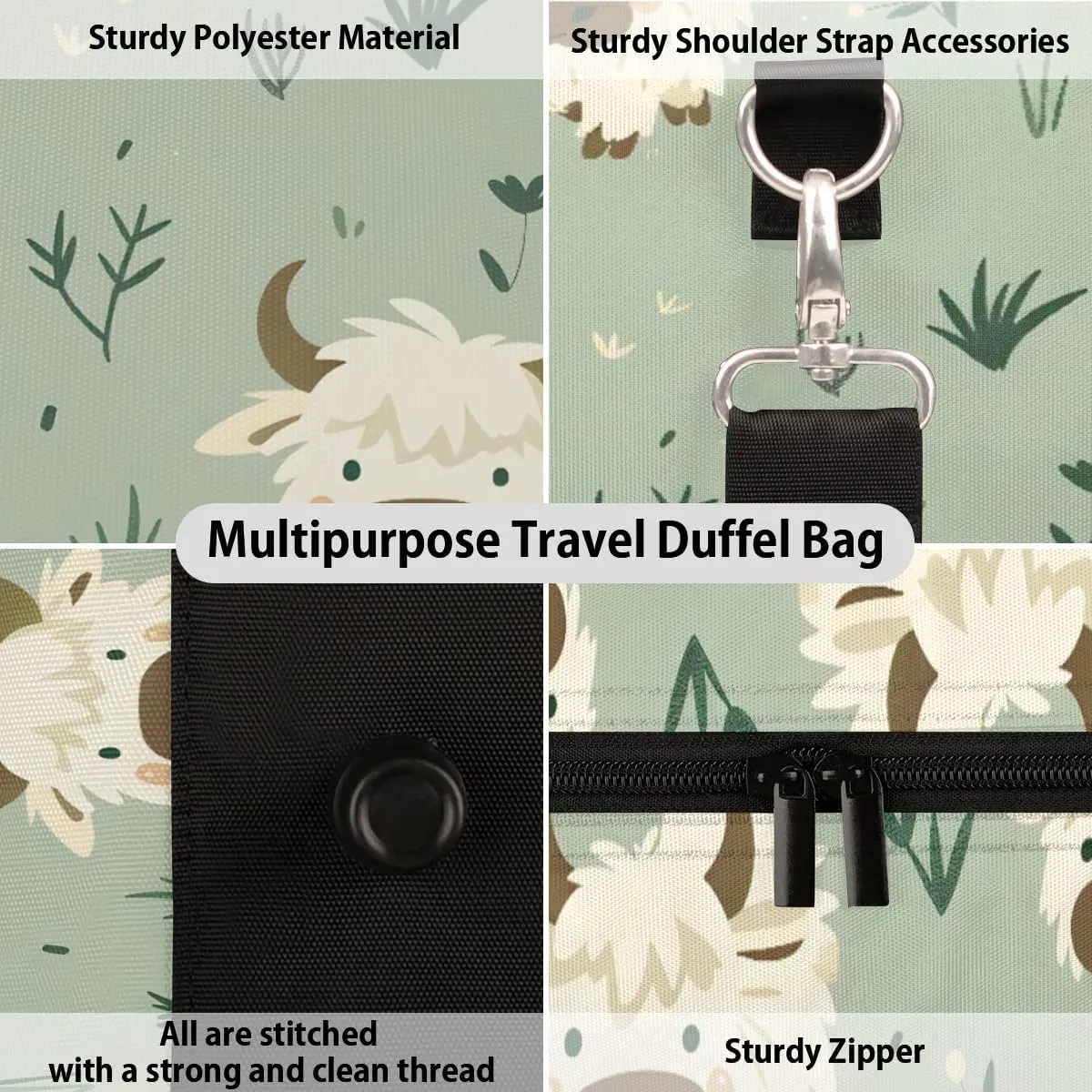 Travel Duffle Bag Lovely Cattle Theme Gym Bags for Men Women Travel Duffel Bags with Adjustable Shoulder Strap Carry On Weekender Bag