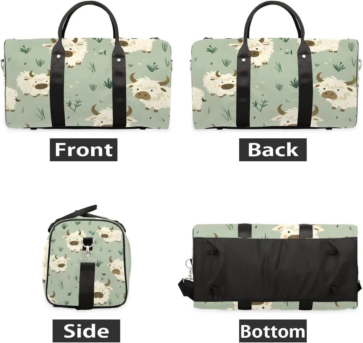 Travel Duffle Bag Lovely Cattle Theme Gym Bags for Men Women Travel Duffel Bags with Adjustable Shoulder Strap Carry On Weekender Bag
