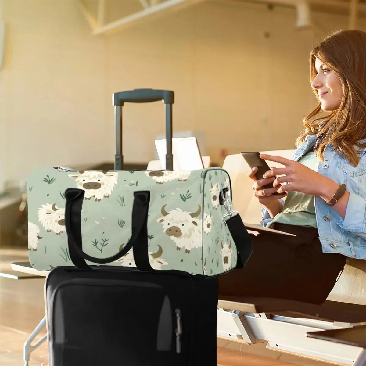 Travel Duffle Bag Lovely Cattle Theme Gym Bags for Men Women Travel Duffel Bags with Adjustable Shoulder Strap Carry On Weekender Bag
