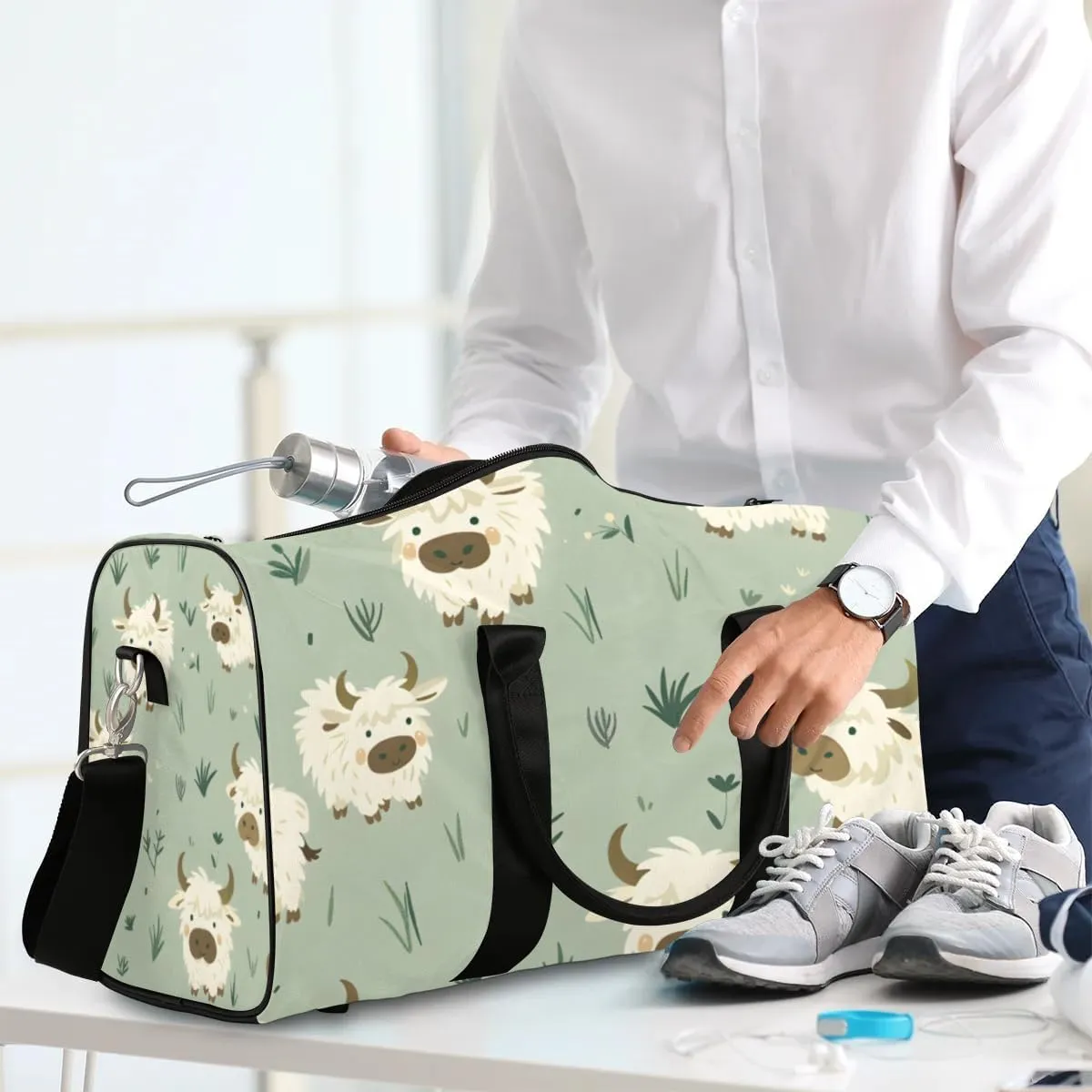 Travel Duffle Bag Lovely Cattle Theme Gym Bags for Men Women Travel Duffel Bags with Adjustable Shoulder Strap Carry On Weekender Bag