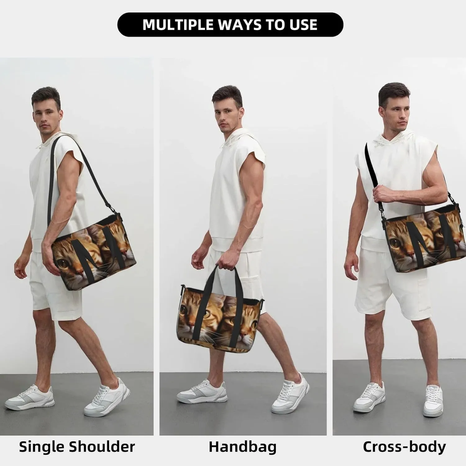 Travel Duffle Bag Weekender Bags for Men Women Adjustable Large Capacity Weekender Overnight Bag Carry On Tote Bags Waterproof Sport Gym Bag for Travel Yoga, Cats, One Size