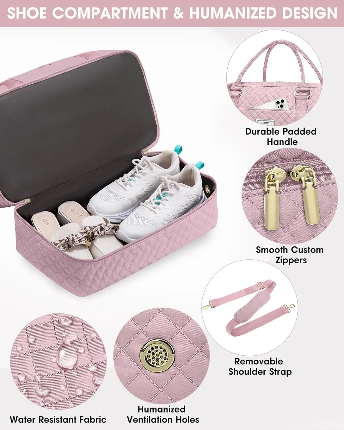 Travel Duffle Bag Weekender Bags: Pink Duffel Bag with Shoe Compartment Carry On Overnight Bag with Wet Pocket Yoga Gym Bags Hospital Bags for Labor and Delivery 3 Pcs Set