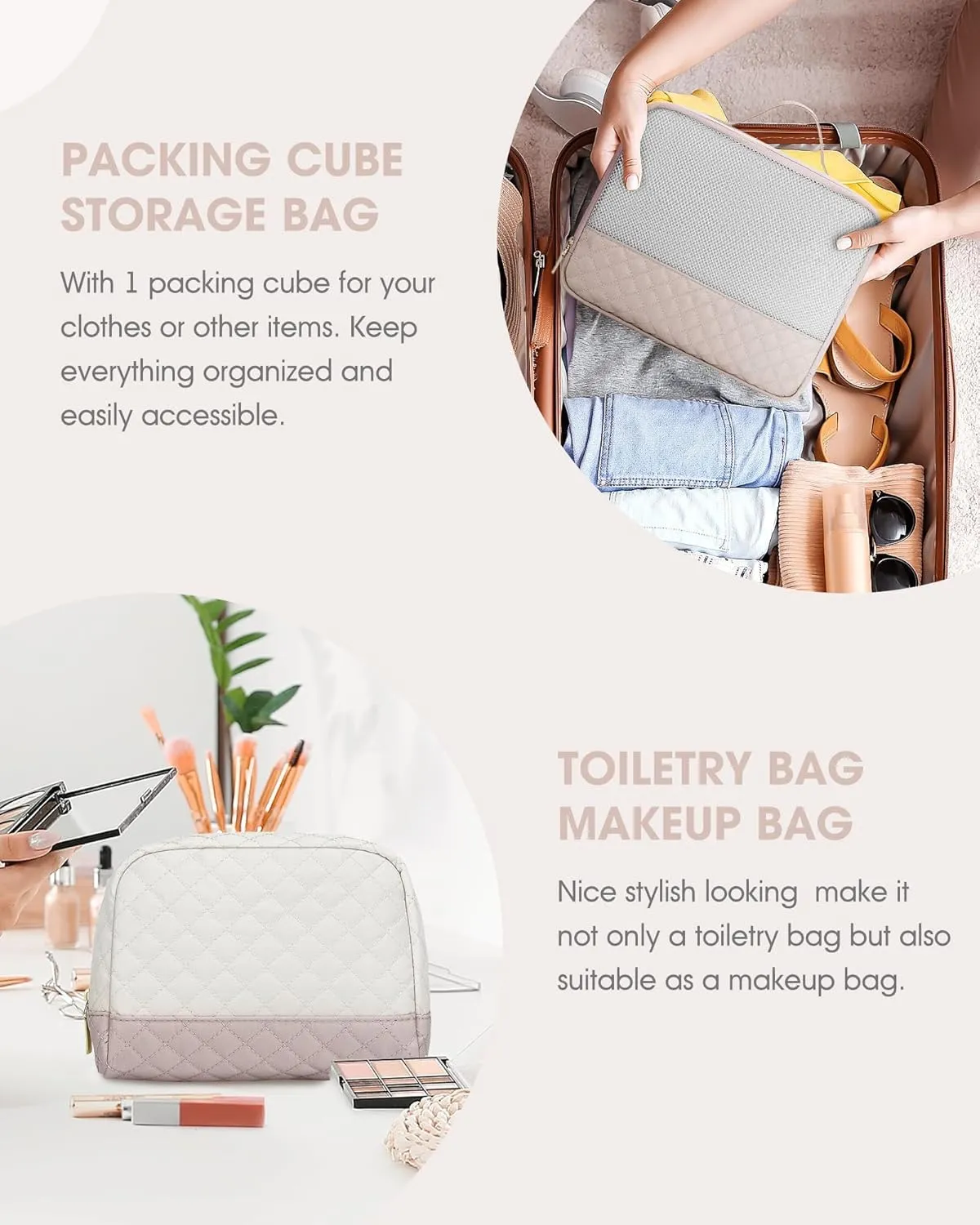 Travel Duffle Bag Weekender for Women: Large Travel Duffel Bag Carry On Overnight Bag with Shoe Compartment Wet Pocket Large Weekend Tote Bag with Toiletry Bags Gym Duffel Bag for Hospital Beige Nude