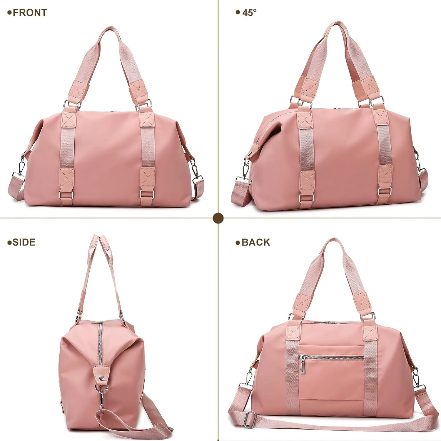 Travel Duffle Bag,Gym Bag for Women Weekender Carry on Overnight Bag Personal Item Bags Yoga Tote Bag with Wet Pocket Toiletry Makeup Bags for Sport Dance Trips Hospital Pink