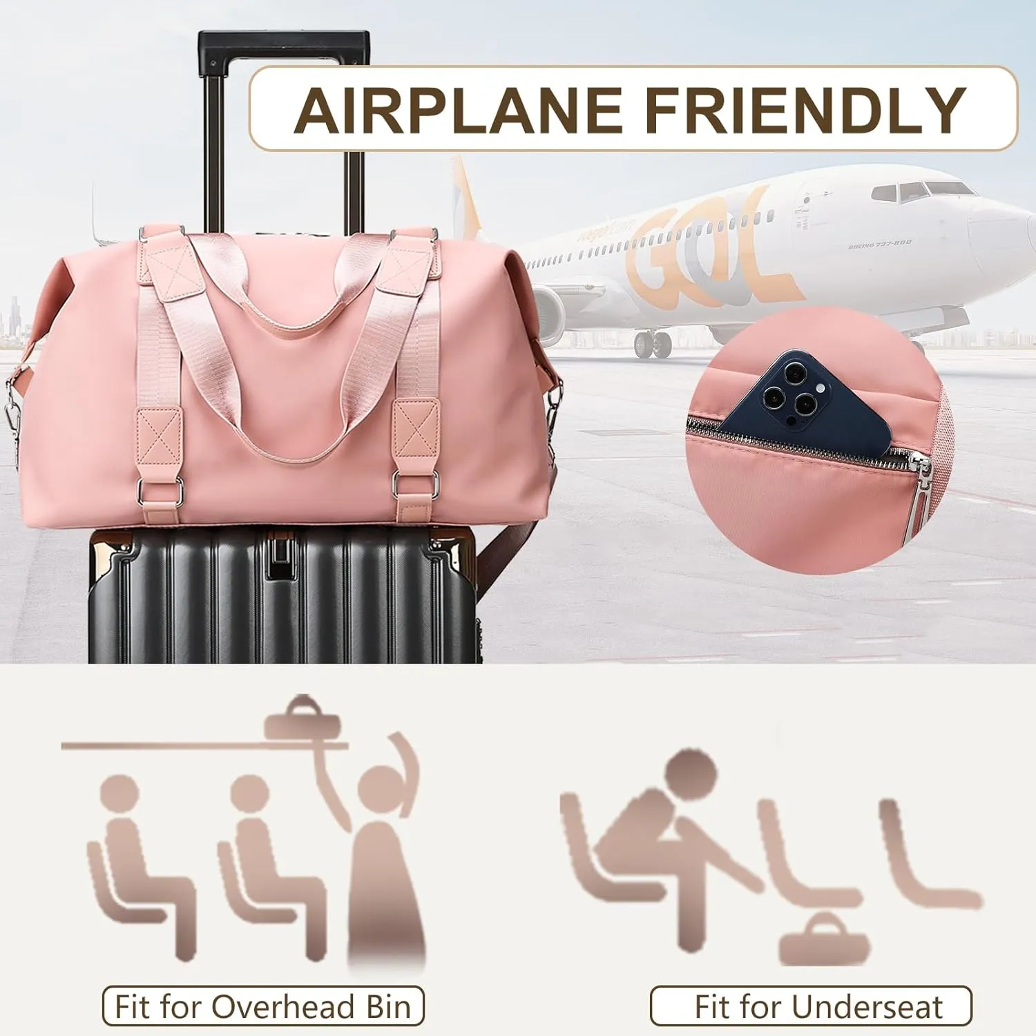 Travel Duffle Bag,Gym Bag for Women Weekender Carry on Overnight Bag Personal Item Bags Yoga Tote Bag with Wet Pocket Toiletry Makeup Bags for Sport Dance Trips Hospital Pink