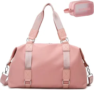 Travel Duffle Bag,Gym Bag for Women Weekender Carry on Overnight Bag Personal Item Bags Yoga Tote Bag with Wet Pocket Toiletry Makeup Bags for Sport Dance Trips Hospital Pink