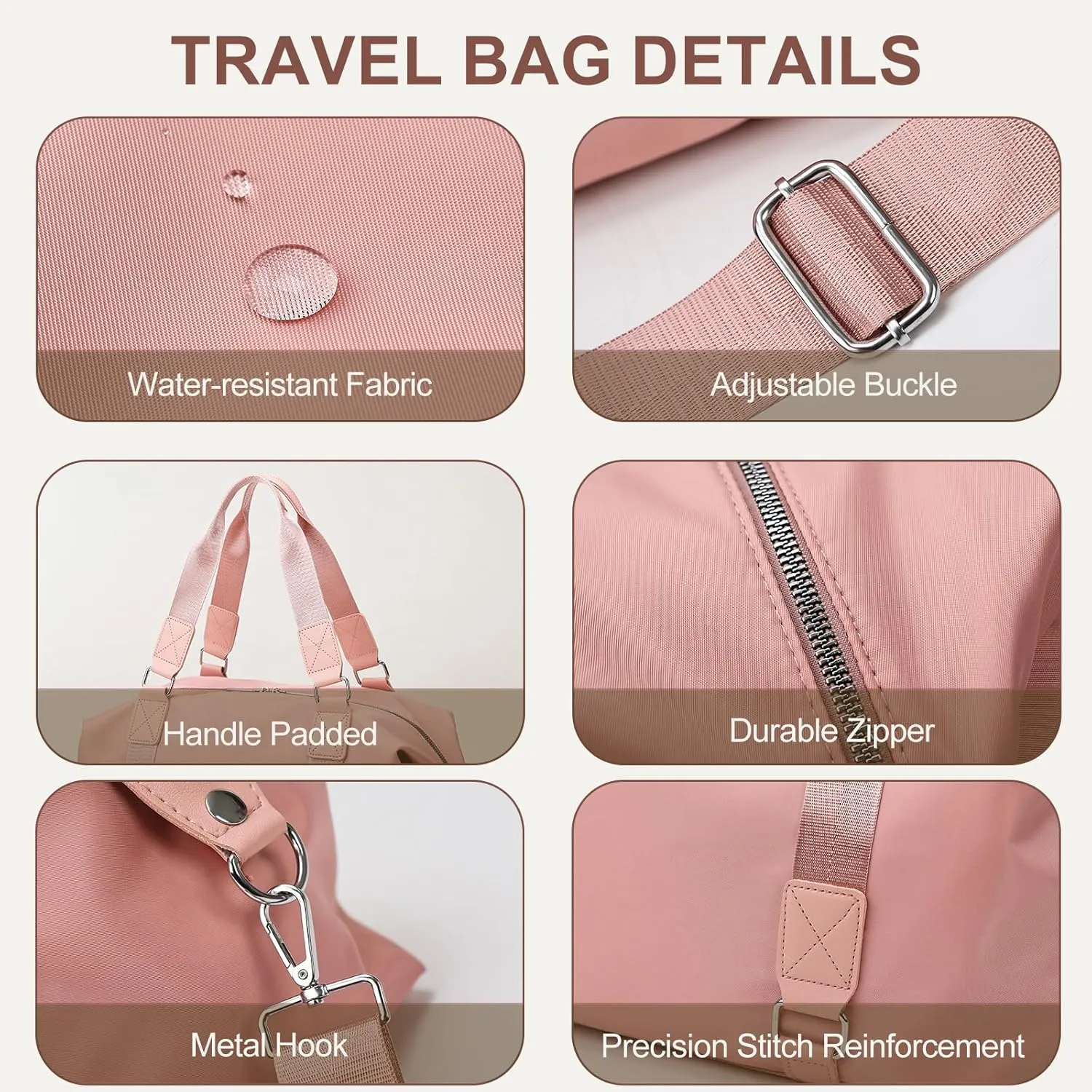 Travel Duffle Bag,Gym Bag for Women Weekender Carry on Overnight Bag Personal Item Bags Yoga Tote Bag with Wet Pocket Toiletry Makeup Bags for Sport Dance Trips Hospital Pink