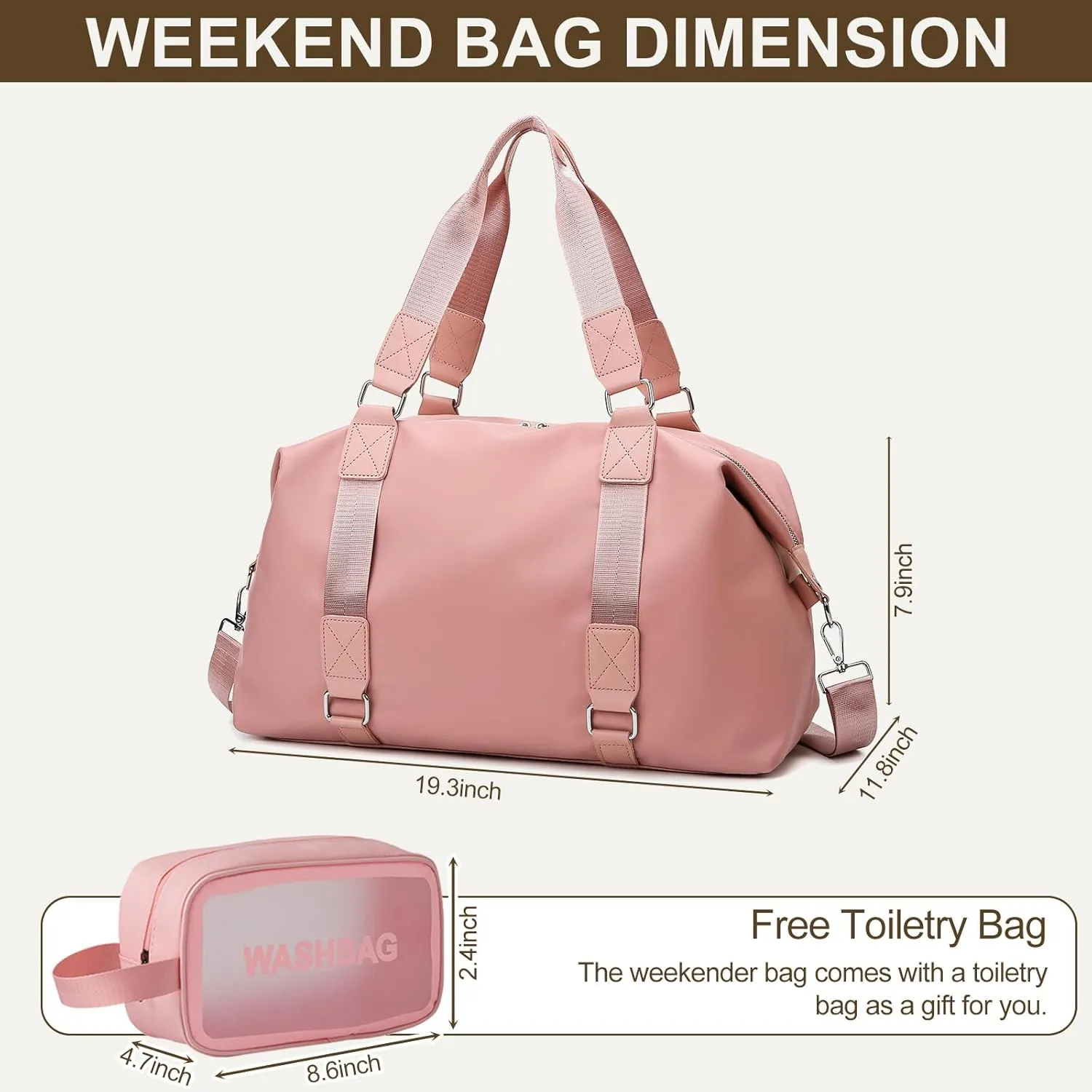Travel Duffle Bag,Gym Bag for Women Weekender Carry on Overnight Bag Personal Item Bags Yoga Tote Bag with Wet Pocket Toiletry Makeup Bags for Sport Dance Trips Hospital Pink