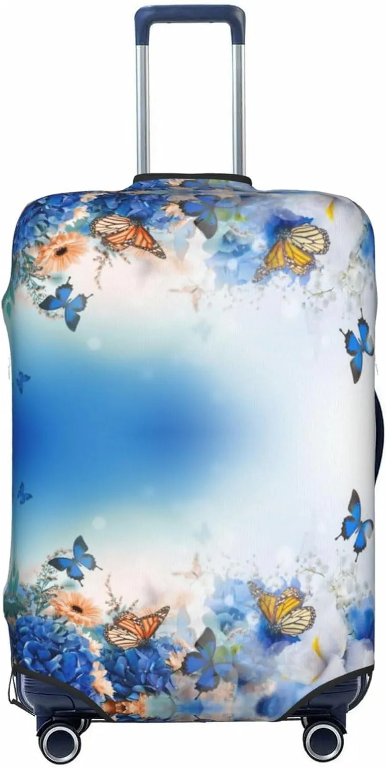 Travel Luggage Cover Suitcase Elastic Washable Butterflies And Flowers Suitcase Protector Bag,Dust-Proof With Zipper Closure Baggage Covers,X-Large