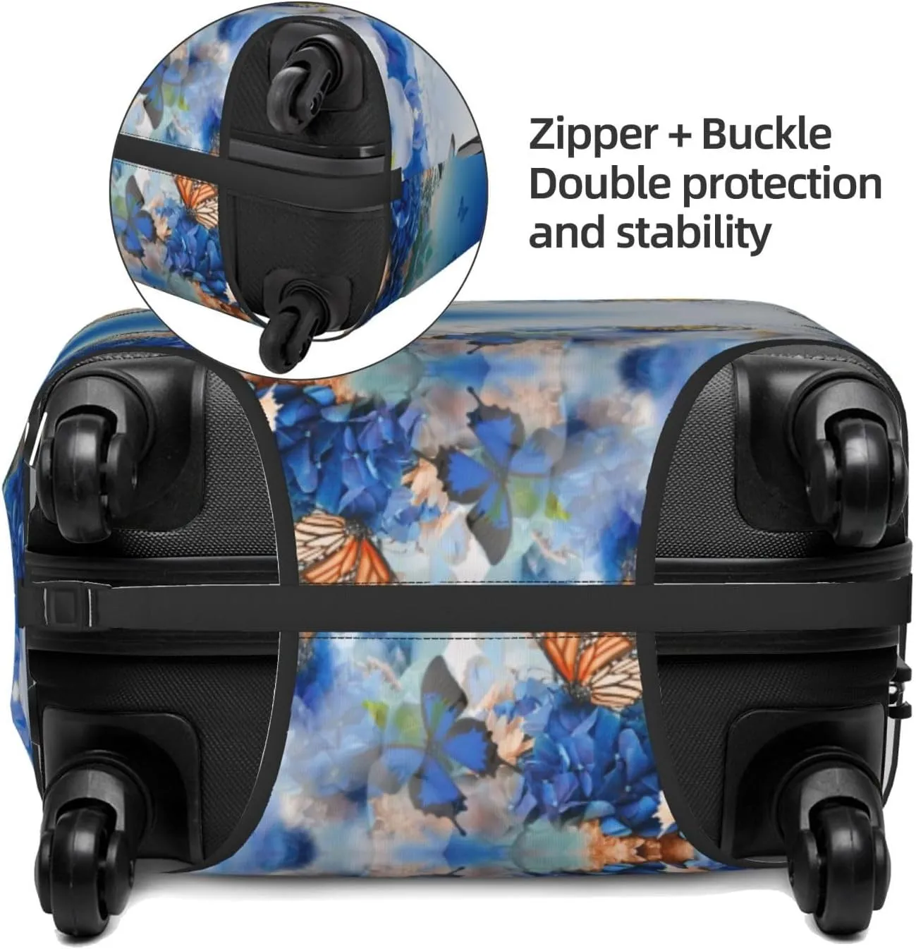 Travel Luggage Cover Suitcase Elastic Washable Butterflies And Flowers Suitcase Protector Bag,Dust-Proof With Zipper Closure Baggage Covers,X-Large