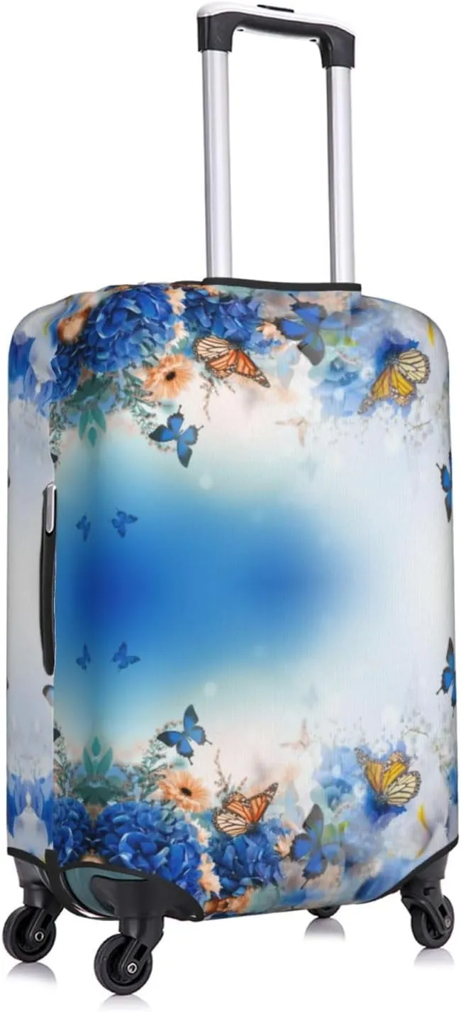 Travel Luggage Cover Suitcase Elastic Washable Butterflies And Flowers Suitcase Protector Bag,Dust-Proof With Zipper Closure Baggage Covers,X-Large