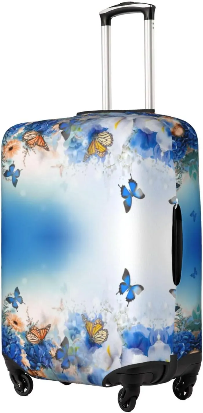 Travel Luggage Cover Suitcase Elastic Washable Butterflies And Flowers Suitcase Protector Bag,Dust-Proof With Zipper Closure Baggage Covers,X-Large