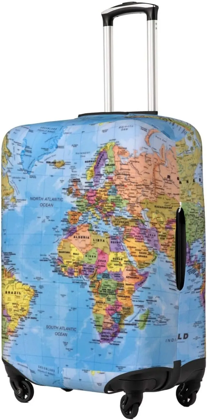 Travel Luggage Cover Suitcase Elastic Washable Creative World Map Suitcase Protector Bag,Anti-Scratch Double-Sided Baggage Covers For Kid Adult,Large