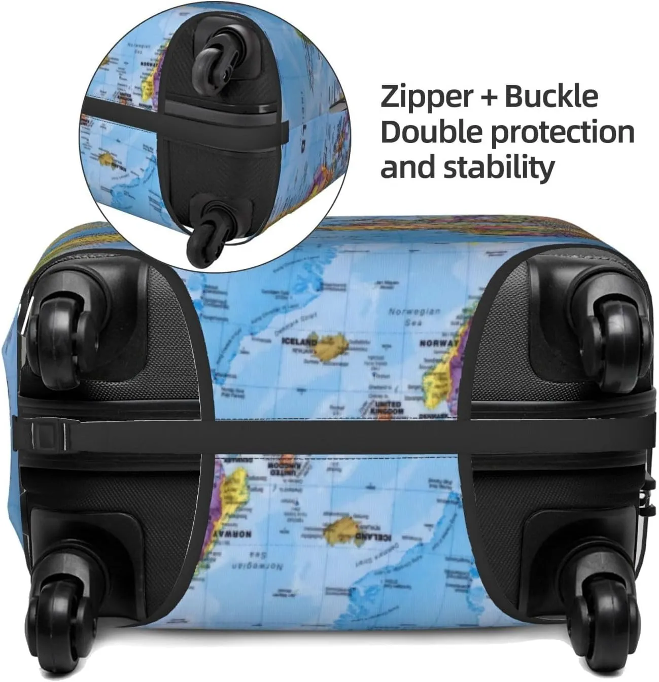 Travel Luggage Cover Suitcase Elastic Washable Creative World Map Suitcase Protector Bag,Anti-Scratch Double-Sided Baggage Covers For Kid Adult,Large