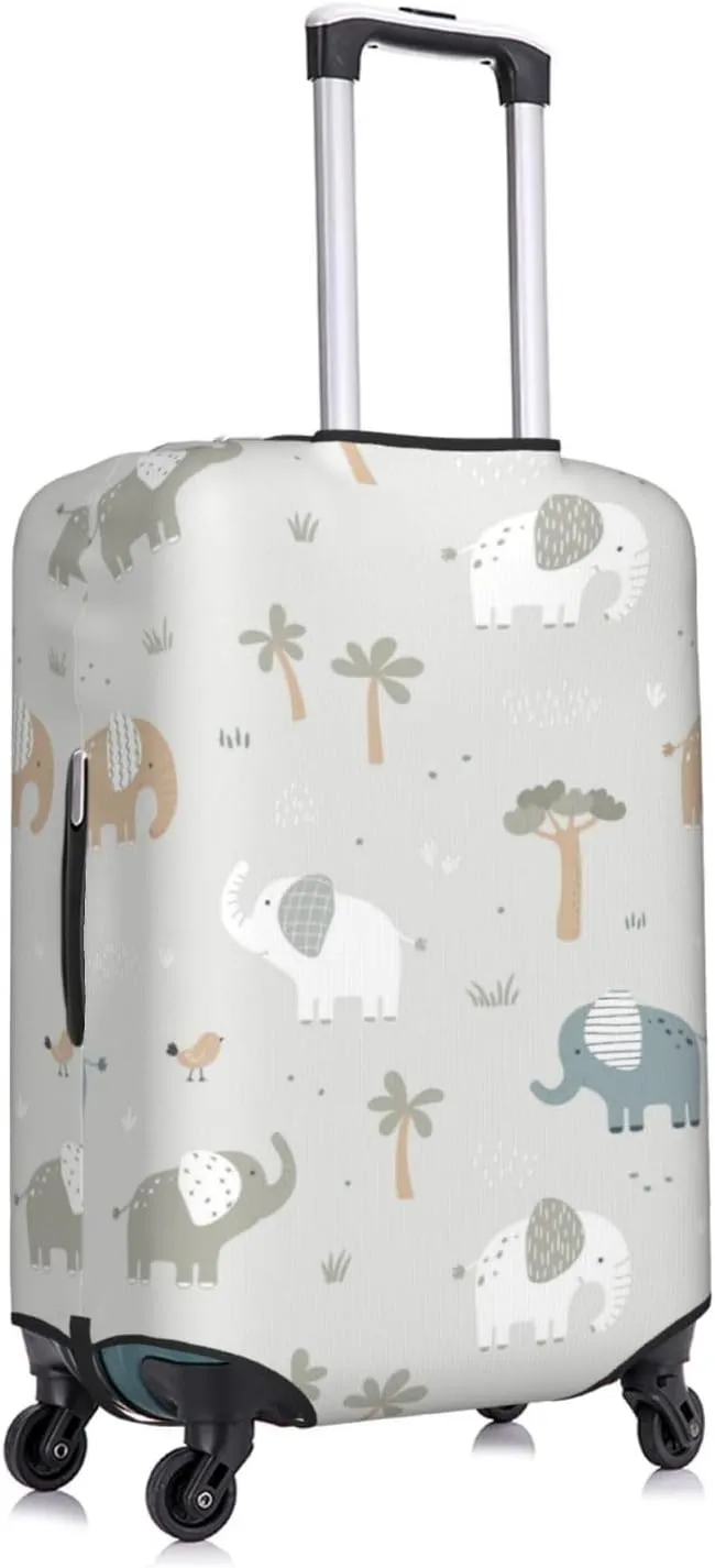 Travel Luggage Cover Suitcase Elastic Washable Cute Elephant Grey Suitcase Protector Bag,Spandex With Zipper Closure Baggage Covers,Large