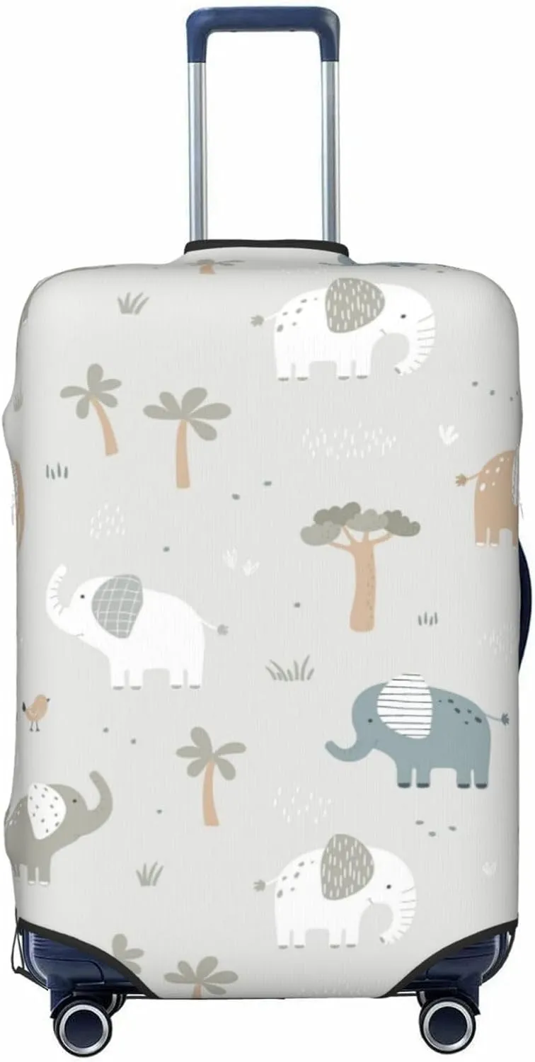 Travel Luggage Cover Suitcase Elastic Washable Cute Elephant Grey Suitcase Protector Bag,Spandex With Zipper Closure Baggage Covers,Large