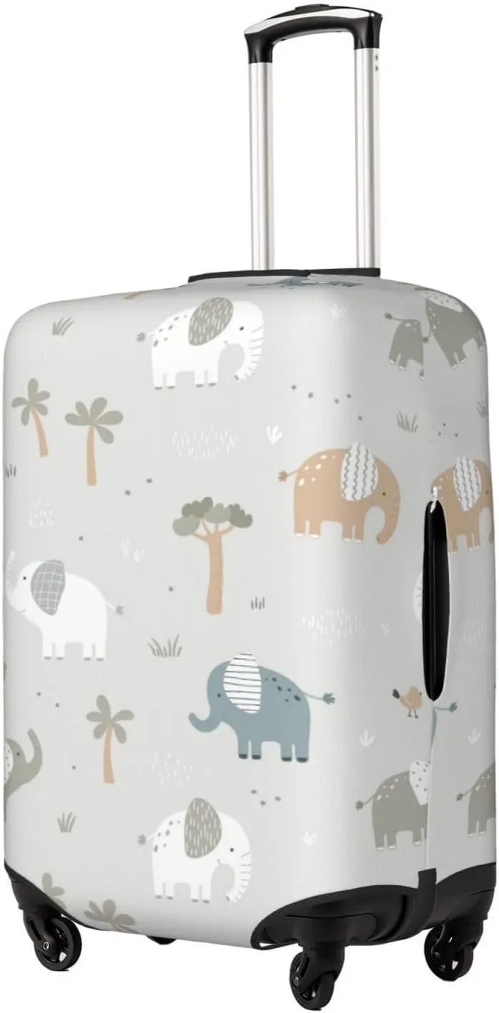Travel Luggage Cover Suitcase Elastic Washable Cute Elephant Grey Suitcase Protector Bag,Spandex With Zipper Closure Baggage Covers,Large