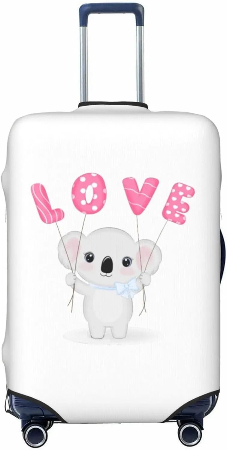 Travel Luggage Cover Suitcase Elastic Washable Cute Koala Holding Love Balloon Suitcase Protector Bag,Spandex With Zipper Closure Baggage Covers,Medium