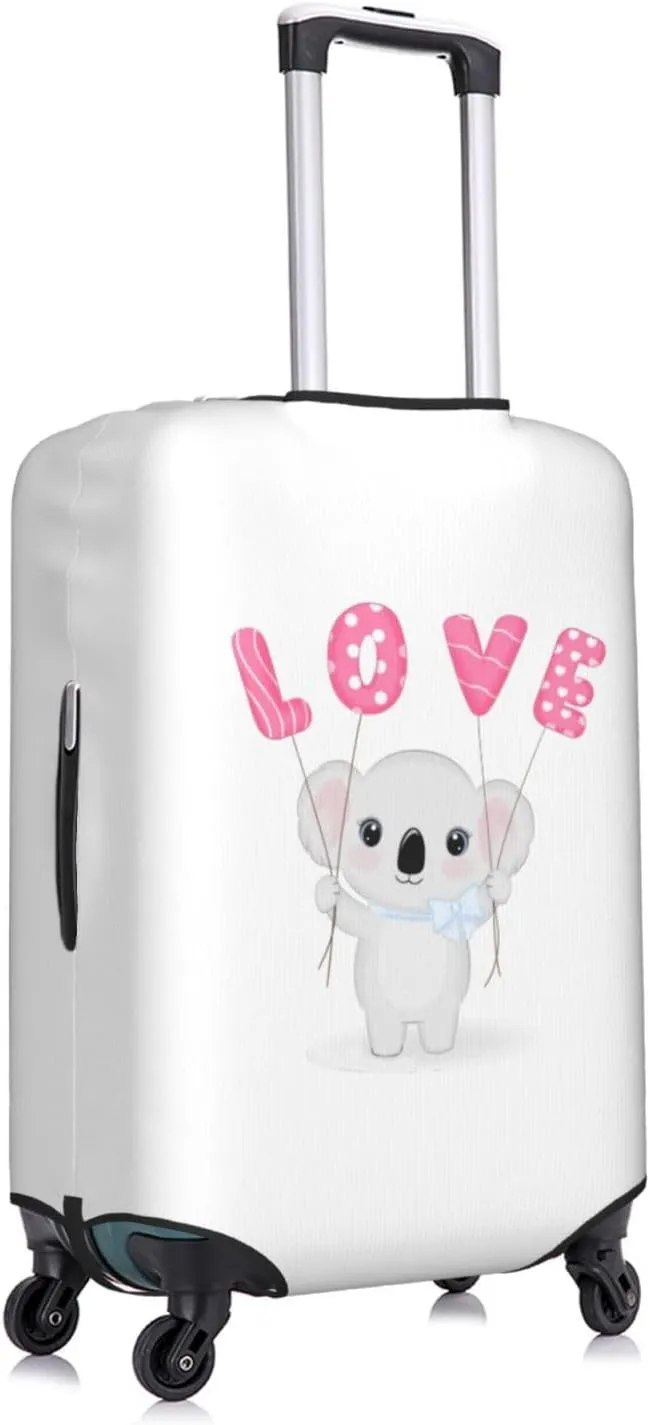 Travel Luggage Cover Suitcase Elastic Washable Cute Koala Holding Love Balloon Suitcase Protector Bag,Spandex With Zipper Closure Baggage Covers,Medium