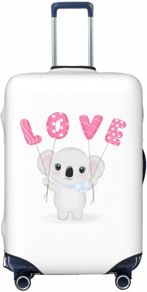 Travel Luggage Cover Suitcase Elastic Washable Cute Koala Holding Love Balloon Suitcase Protector Bag,Spandex With Zipper Closure Baggage Covers,Medium