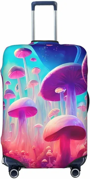 Travel Luggage Cover Suitcase Elastic Washable Glowing Forest Mushrooms Psychedelic 2 Suitcase Protector Bag,Anti-Scratch Double-Sided Baggage Covers,Small