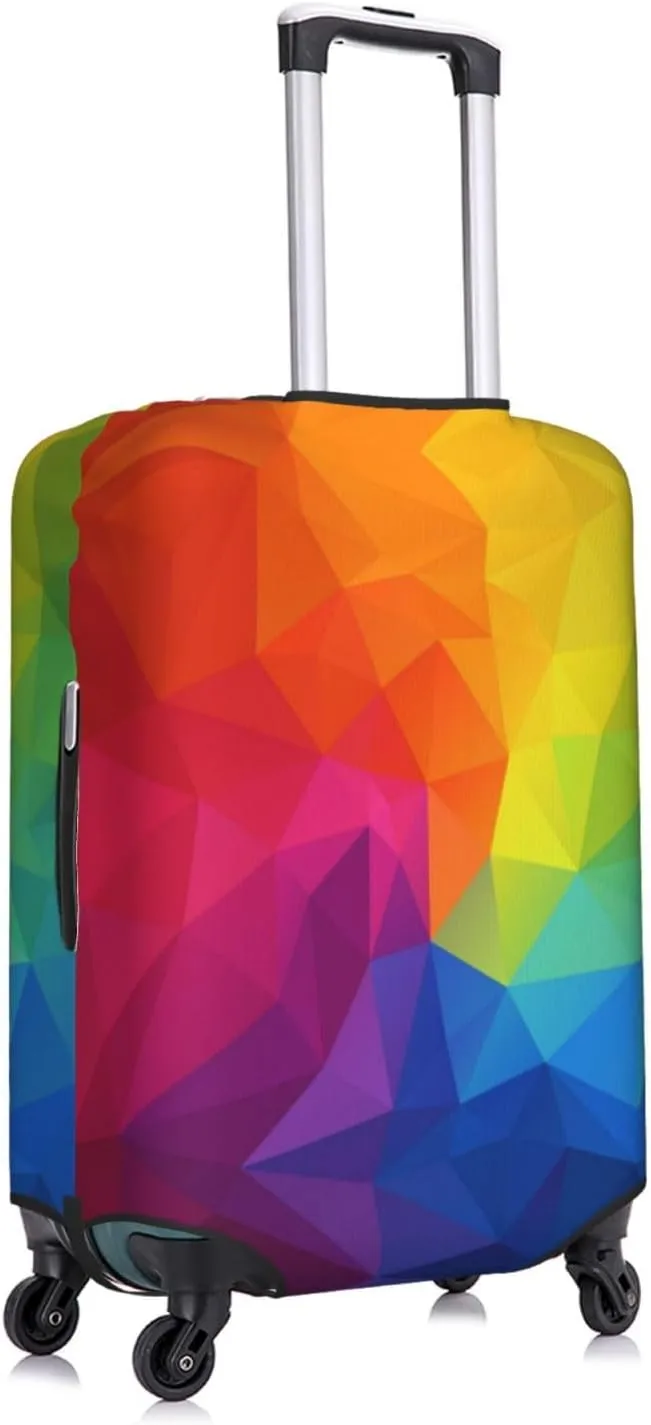 Travel Luggage Cover Suitcase Elastic Washable Gradient Rainbow Geometric Suitcase Protector Bag,Anti-Scratch Double-Sided Baggage Covers,Large