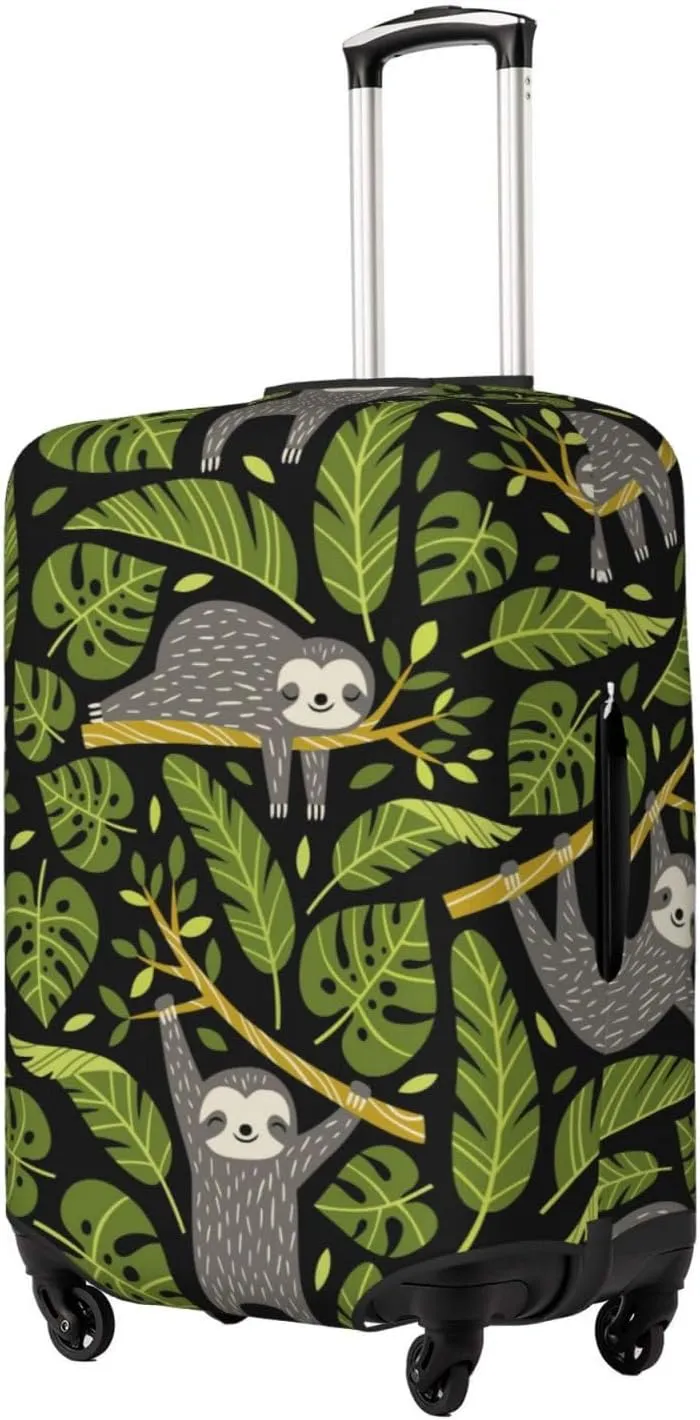 Travel Luggage Cover Suitcase Elastic Washable Lazy Sloths Tropical Leaves Suitcase Protector Bag,Anti-Scratch Double-Sided Baggage Covers,X-Large