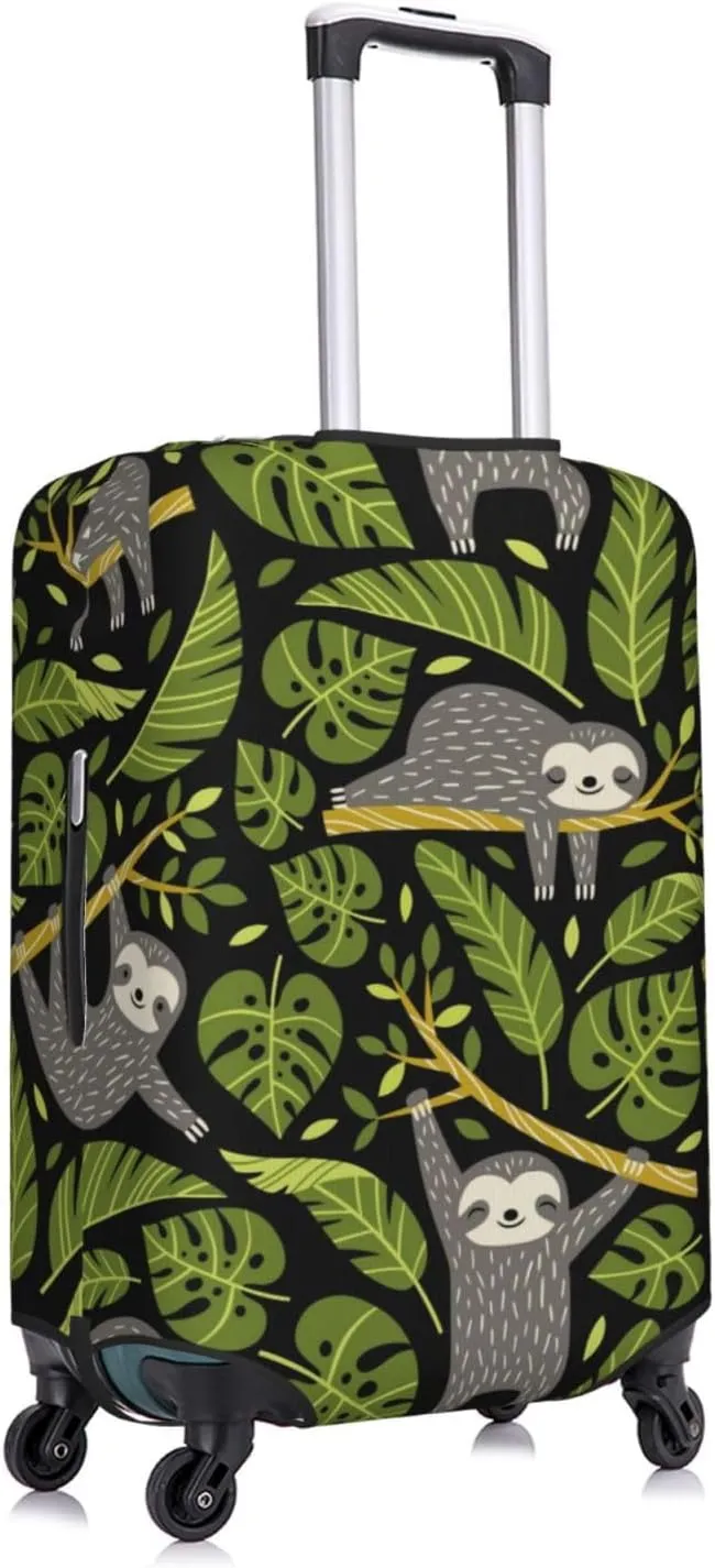 Travel Luggage Cover Suitcase Elastic Washable Lazy Sloths Tropical Leaves Suitcase Protector Bag,Anti-Scratch Double-Sided Baggage Covers,X-Large