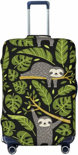 Travel Luggage Cover Suitcase Elastic Washable Lazy Sloths Tropical Leaves Suitcase Protector Bag,Anti-Scratch Double-Sided Baggage Covers,X-Large
