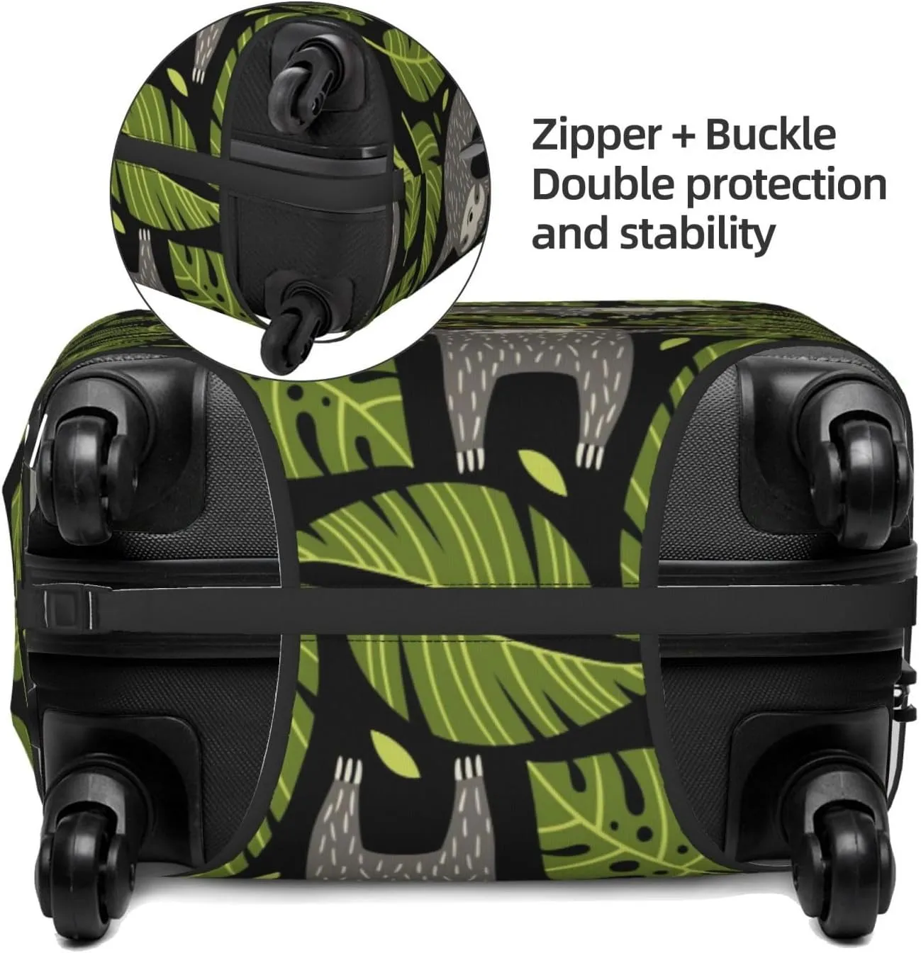 Travel Luggage Cover Suitcase Elastic Washable Lazy Sloths Tropical Leaves Suitcase Protector Bag,Anti-Scratch Double-Sided Baggage Covers,X-Large