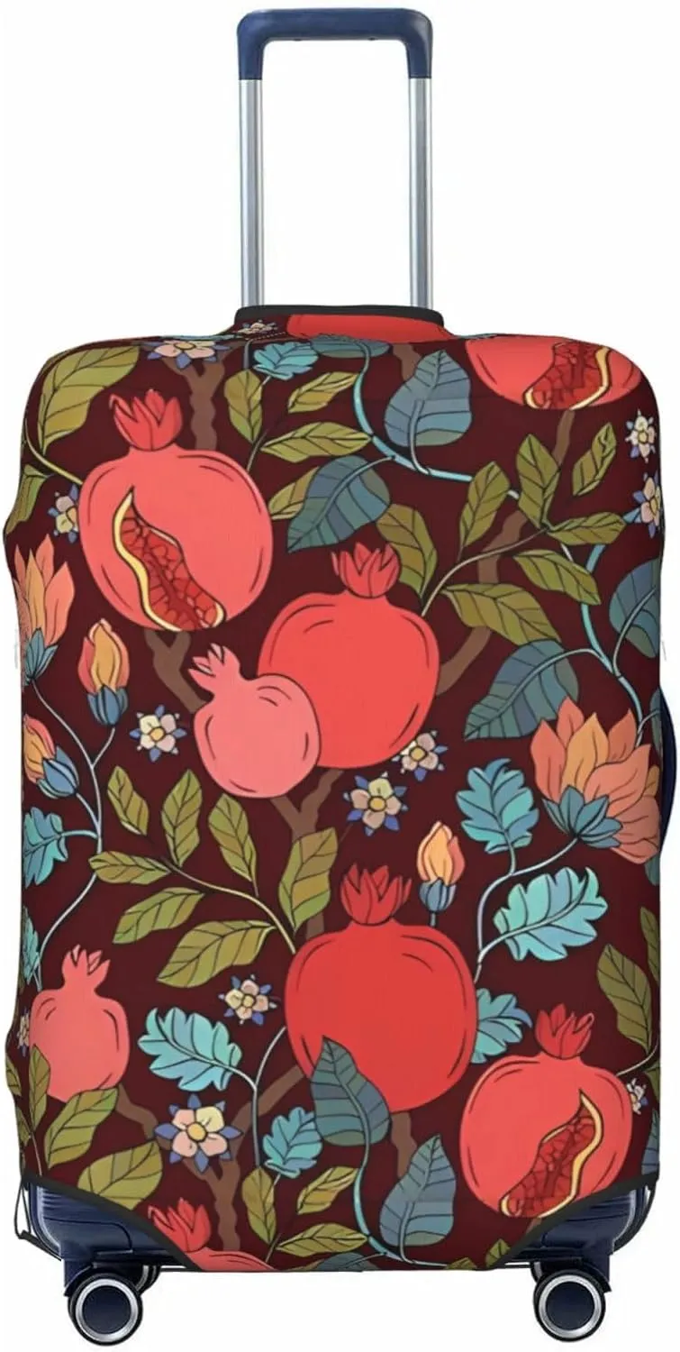 Travel Luggage Cover Suitcase Elastic Washable Pomegranate Garnet Leaf Flowers Suitcase Protector Bag,Anti-Scratch Double-Sided Baggage Covers,X-Large