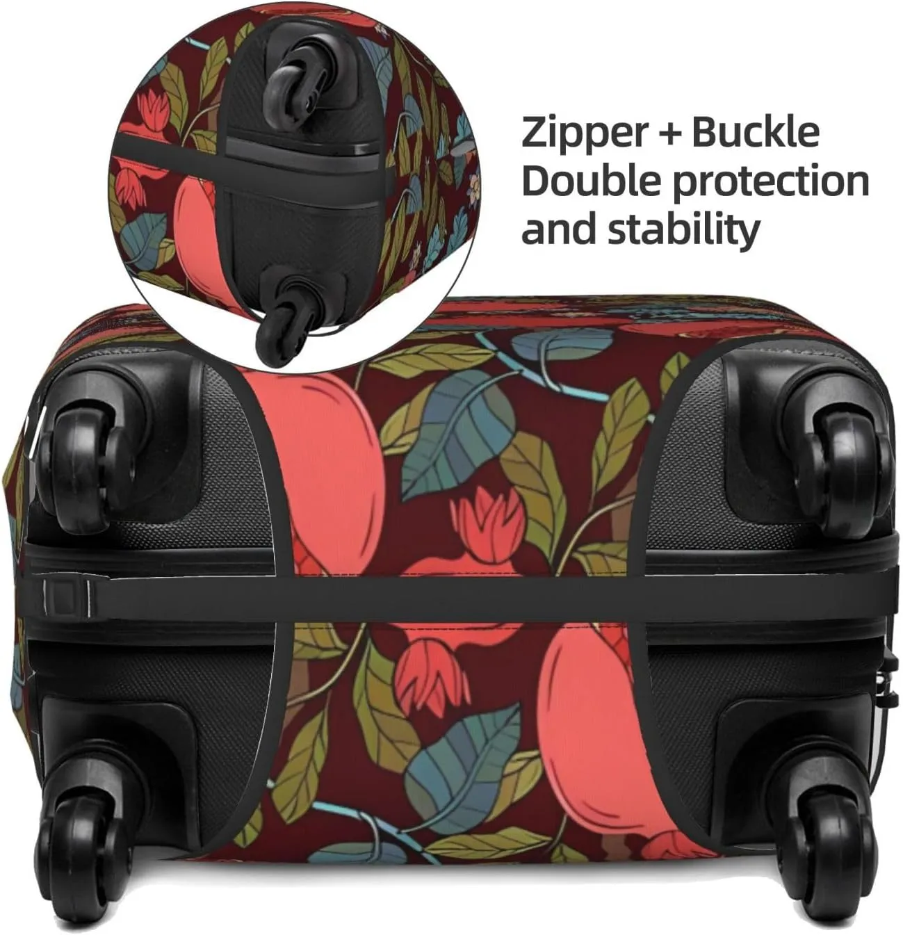 Travel Luggage Cover Suitcase Elastic Washable Pomegranate Garnet Leaf Flowers Suitcase Protector Bag,Anti-Scratch Double-Sided Baggage Covers,X-Large