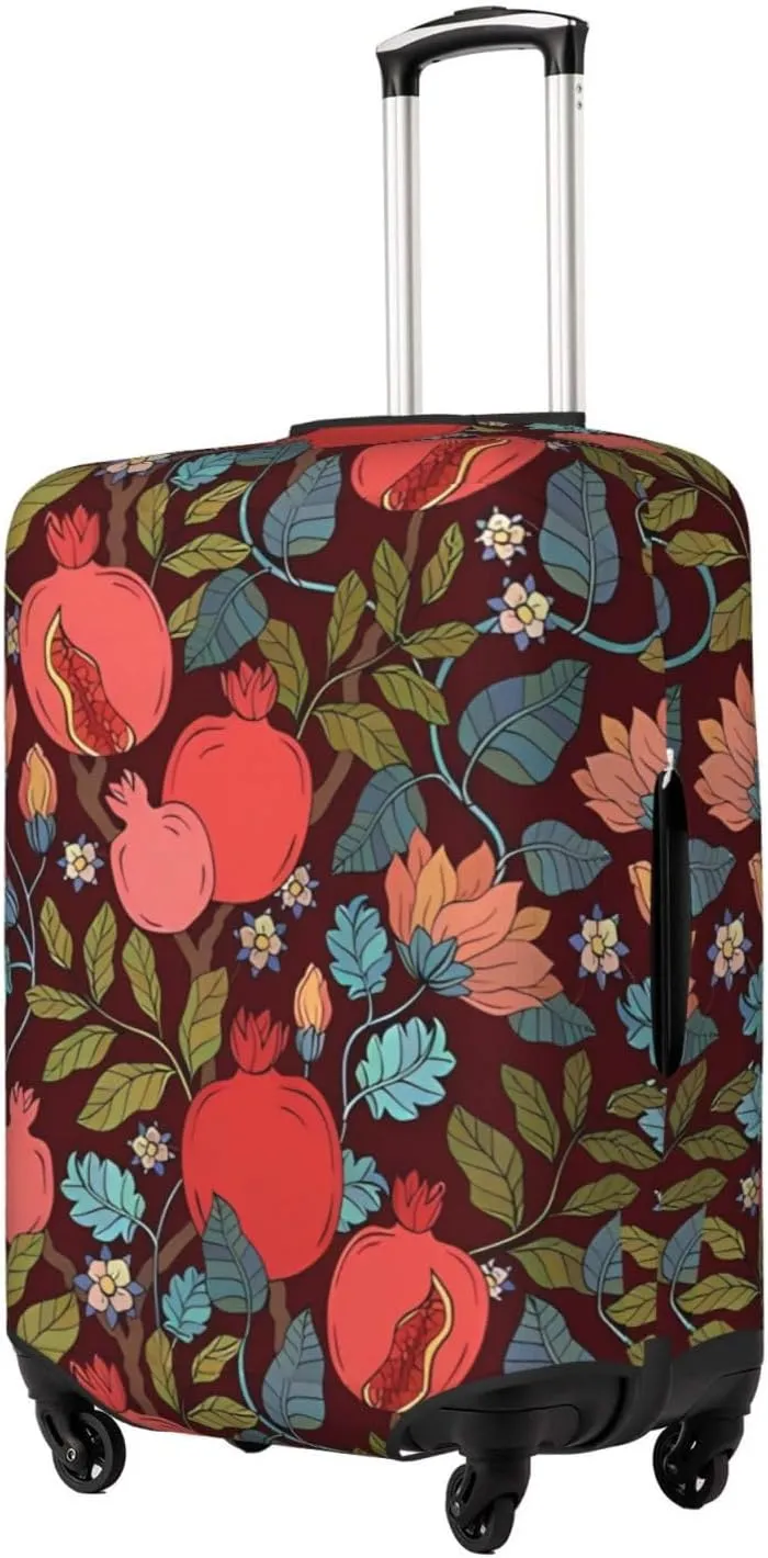 Travel Luggage Cover Suitcase Elastic Washable Pomegranate Garnet Leaf Flowers Suitcase Protector Bag,Anti-Scratch Double-Sided Baggage Covers,X-Large