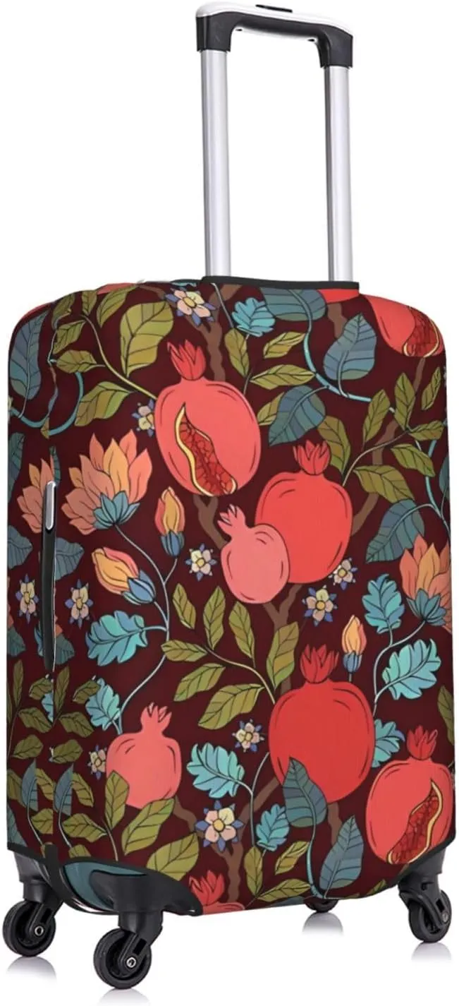 Travel Luggage Cover Suitcase Elastic Washable Pomegranate Garnet Leaf Flowers Suitcase Protector Bag,Anti-Scratch Double-Sided Baggage Covers,X-Large