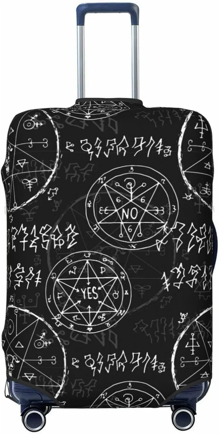 Travel Luggage Cover Suitcase Elastic Washable Stretch Alchemy Signs Gothic Suitcase Protector Bag,Anti-Scratch Spandex Double-Sided Baggage Covers For Wheeled Suitcase Kid Adult