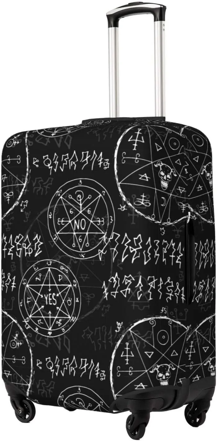 Travel Luggage Cover Suitcase Elastic Washable Stretch Alchemy Signs Gothic Suitcase Protector Bag,Anti-Scratch Spandex Double-Sided Baggage Covers For Wheeled Suitcase Kid Adult