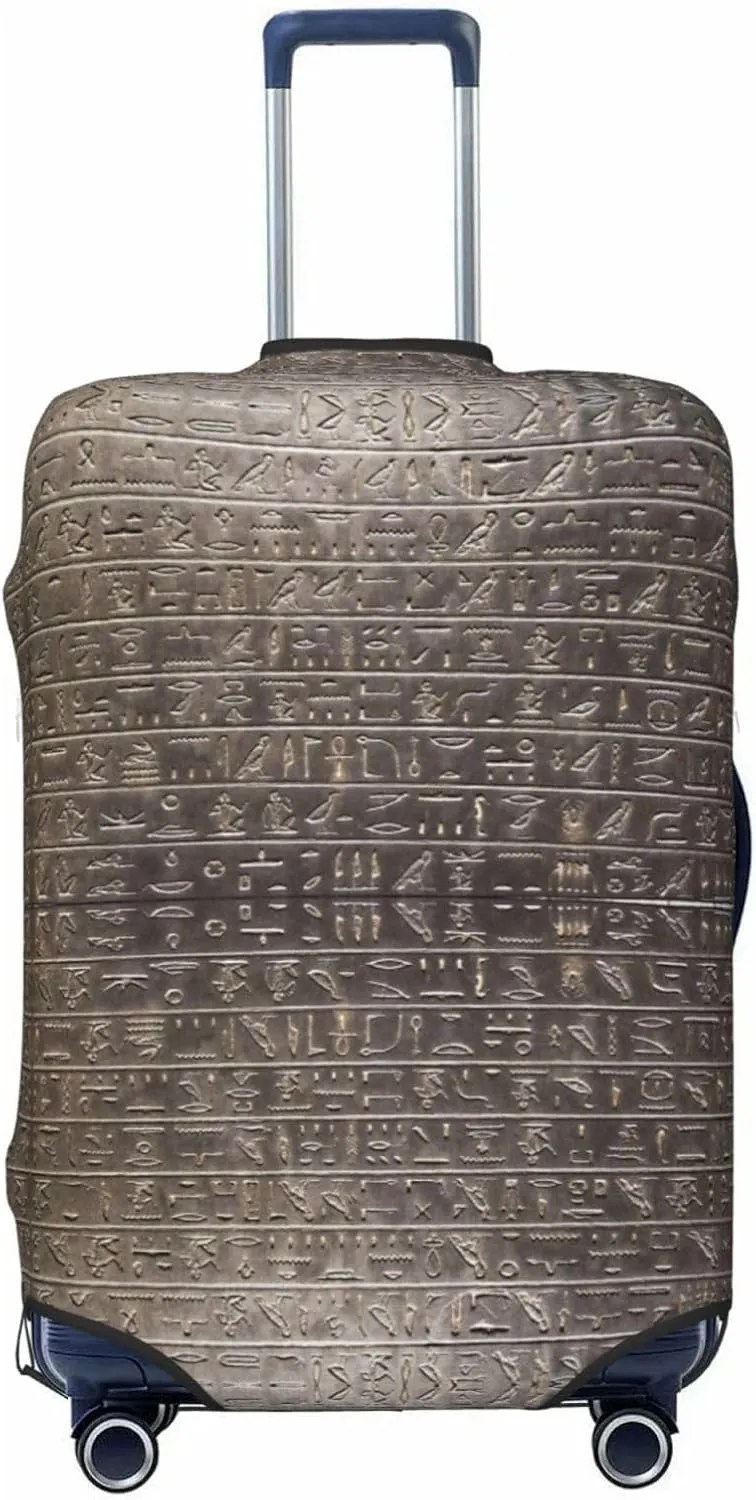 Travel Luggage Cover Suitcase Elastic Washable Stretch Ancient Egyptian Hieroglyphics Suitcase Protector Bag,Anti-Scratch Spandex With Zipper Closure Baggage Covers For Wheeled Suitcase Kid Adult