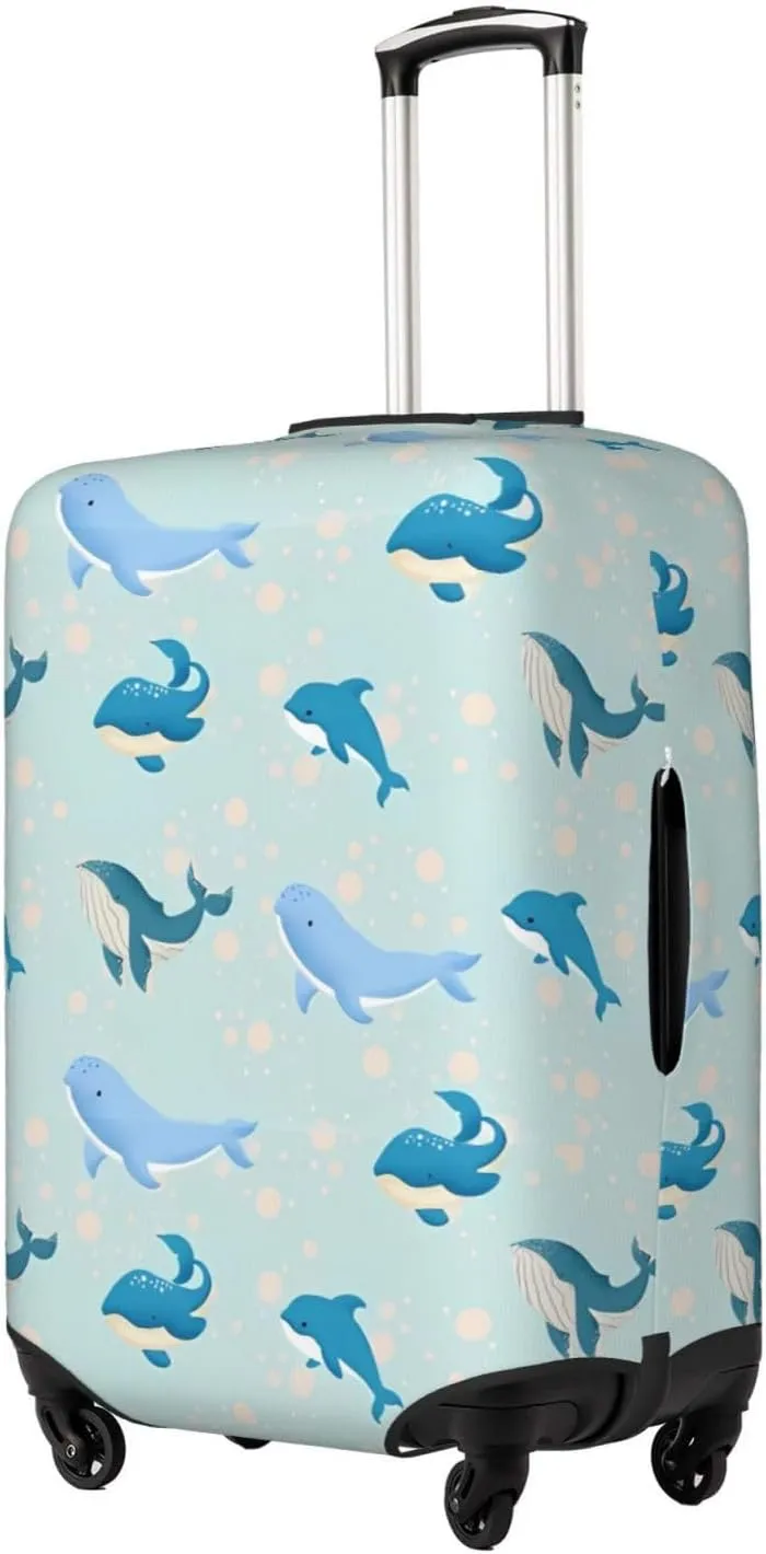 Travel Luggage Cover Suitcase Elastic Washable Stretch Blue Whale Print Suitcase Protector Bag,Anti-Scratch Spandex Double-Sided Baggage Covers For Wheeled Suitcase Kid Adult