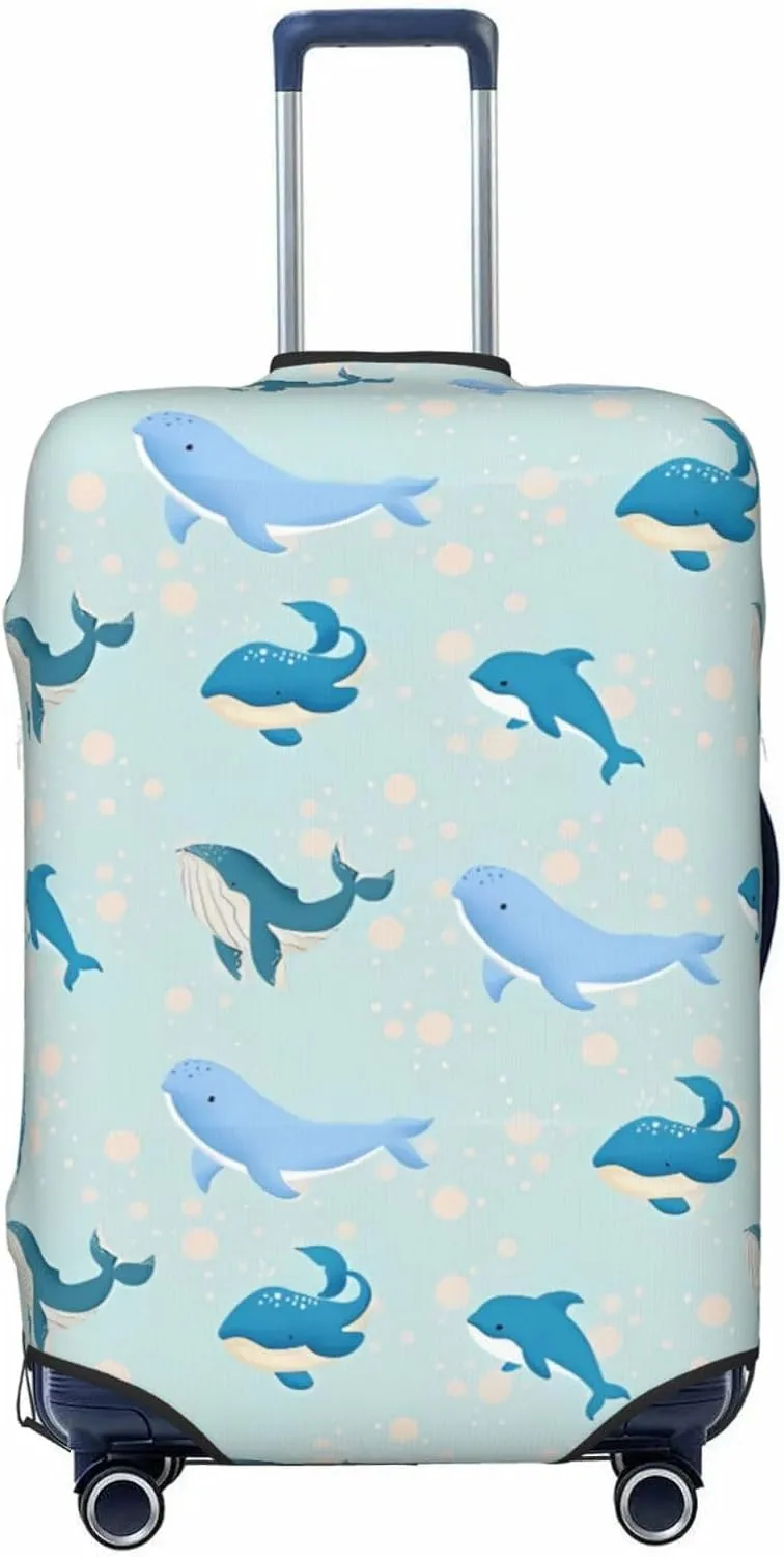 Travel Luggage Cover Suitcase Elastic Washable Stretch Blue Whale Print Suitcase Protector Bag,Anti-Scratch Spandex Double-Sided Baggage Covers For Wheeled Suitcase Kid Adult