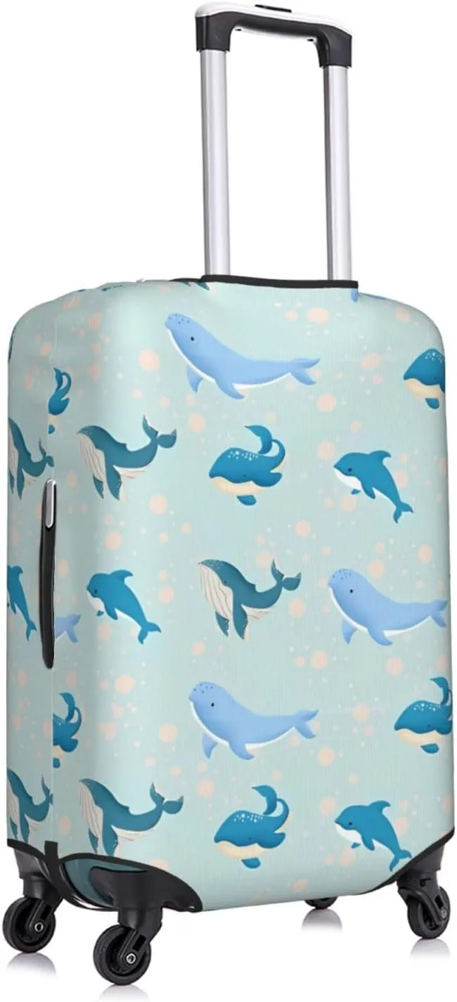 Travel Luggage Cover Suitcase Elastic Washable Stretch Blue Whale Print Suitcase Protector Bag,Anti-Scratch Spandex Double-Sided Baggage Covers For Wheeled Suitcase Kid Adult
