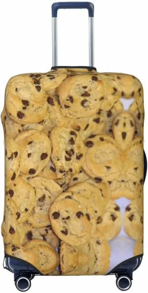 Travel Luggage Cover Suitcase Elastic Washable Stretch Chocolate Chip Cookies Suitcase Protector Bag,Anti-Scratch Spandex With Zipper Closure Baggage Covers For Wheeled Suitcase Kid Adult