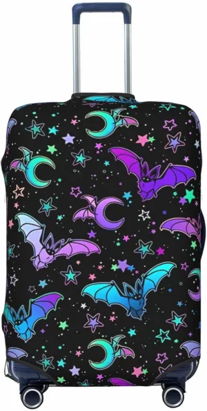 Travel Luggage Cover Suitcase Elastic Washable Stretch Cute Bats Moons Stars Suitcase Protector Bag,Anti-Scratch Spandex With Zipper Closure Baggage Covers For Wheeled Suitcase Kid Adult