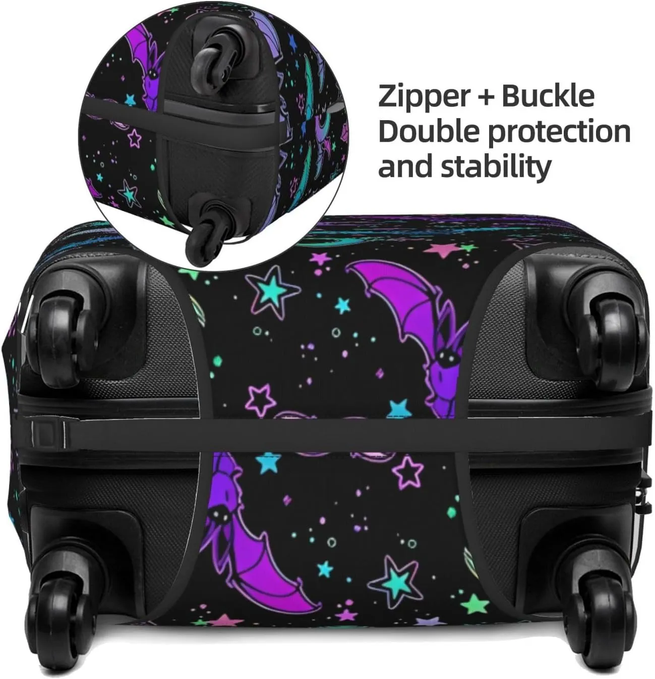 Travel Luggage Cover Suitcase Elastic Washable Stretch Cute Bats Moons Stars Suitcase Protector Bag,Anti-Scratch Spandex With Zipper Closure Baggage Covers For Wheeled Suitcase Kid Adult
