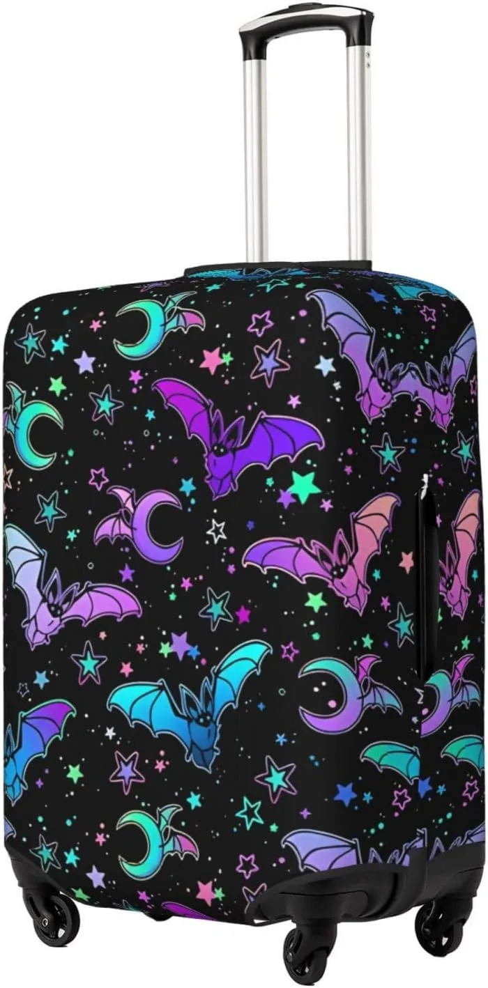 Travel Luggage Cover Suitcase Elastic Washable Stretch Cute Bats Moons Stars Suitcase Protector Bag,Anti-Scratch Spandex With Zipper Closure Baggage Covers For Wheeled Suitcase Kid Adult