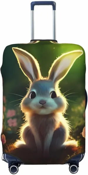Travel Luggage Cover Suitcase Elastic Washable Stretch Cute Bunny Rabbit Animal Suitcase Protector Bag,Anti-Scratch Spandex Double-Sided Baggage Covers For Wheeled Suitcase Kid Adult