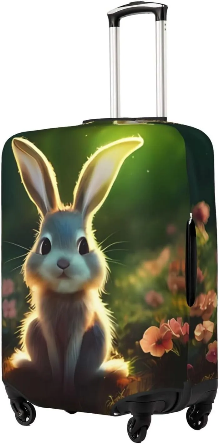 Travel Luggage Cover Suitcase Elastic Washable Stretch Cute Bunny Rabbit Animal Suitcase Protector Bag,Anti-Scratch Spandex Double-Sided Baggage Covers For Wheeled Suitcase Kid Adult