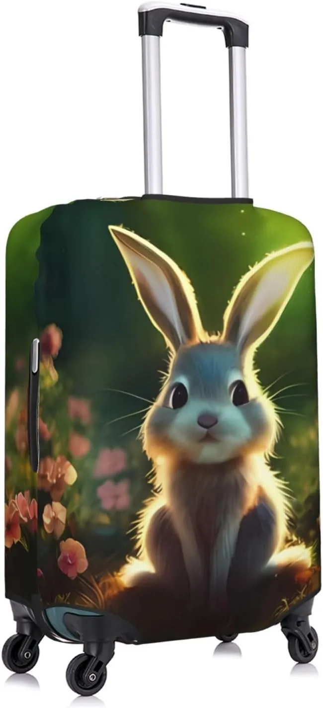 Travel Luggage Cover Suitcase Elastic Washable Stretch Cute Bunny Rabbit Animal Suitcase Protector Bag,Anti-Scratch Spandex Double-Sided Baggage Covers For Wheeled Suitcase Kid Adult