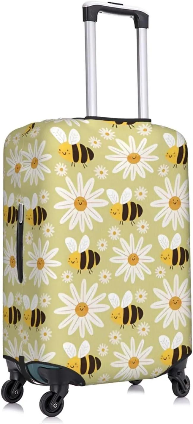 Travel Luggage Cover Suitcase Elastic Washable Stretch Cute Flowers Bees Yellow Suitcase Protector Bag,Anti-Scratch Dust-Proof Double-Sided Baggage Covers For Wheeled Suitcase Kid Adult